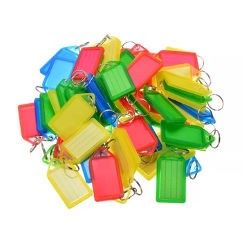 

60pcs Colorful Plastic Key Fobs Plastic Key Chains Key Luggage ID Label Tag with Split Ring Paper Card Slidable Protective Cover