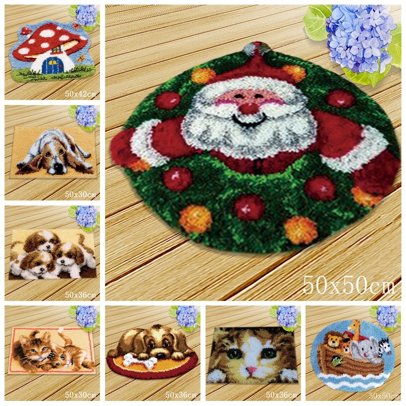 

Hook Rug Kit DIY Needlework Button Package Sets Latch Hook Rug Kit Carpet Embroidery Thread Picture Set Christmas Decoration