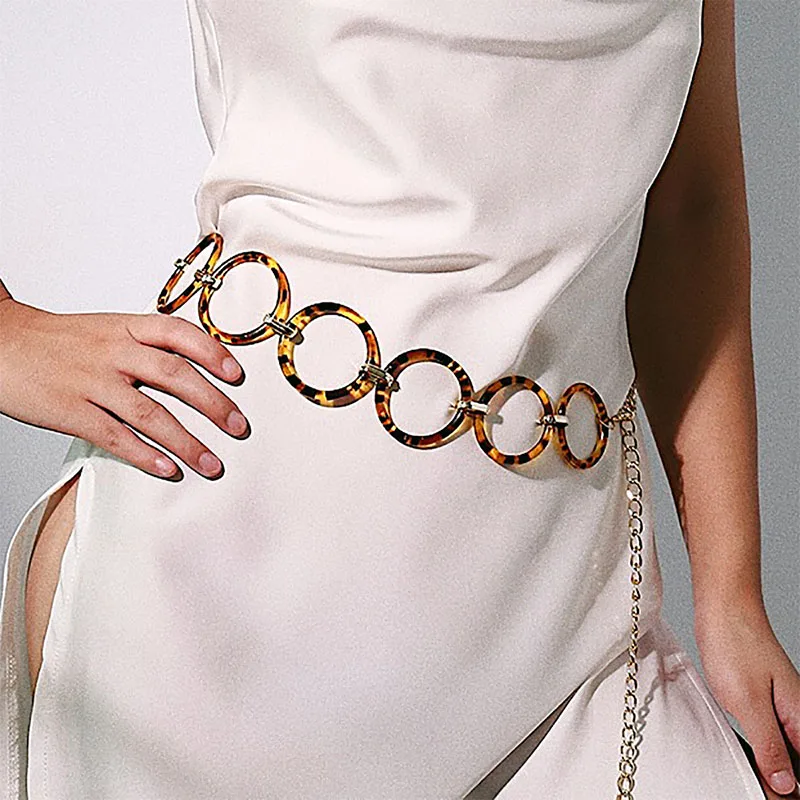 Ретро женский ремень-цепочка, винтажный Леопардовый резиновый Круглый Золотой металлический пояс на цепочке с длинными кисточками для женщин, ювелирные изделия для вечеринки Z15