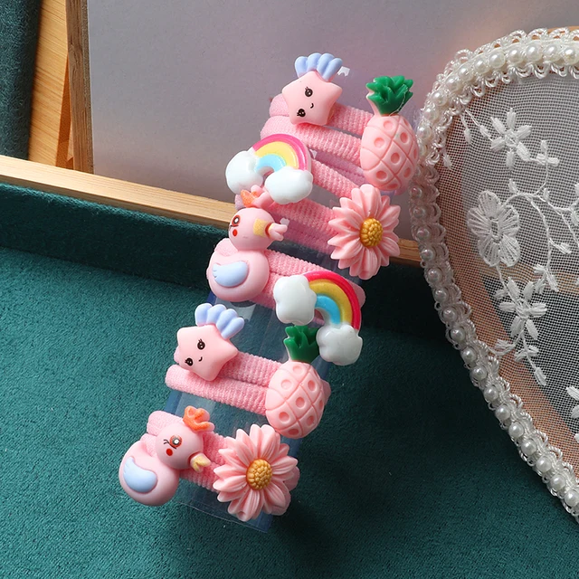 10PCS/Set Girls Rubber Band Elastic Hair bands Rainbow Cartoon Character Fruits Flower Headwear Girl Cute Sweet Hair Accessories style-5