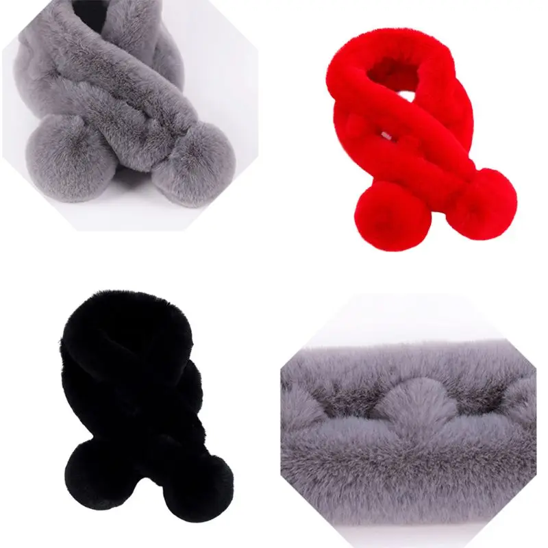 KLV женский зимний толстый плюшевый перекрестный воротник-петля однотонный шарф ветрозащитный помпон обертывание вокруг шеи Теплый шейный платок