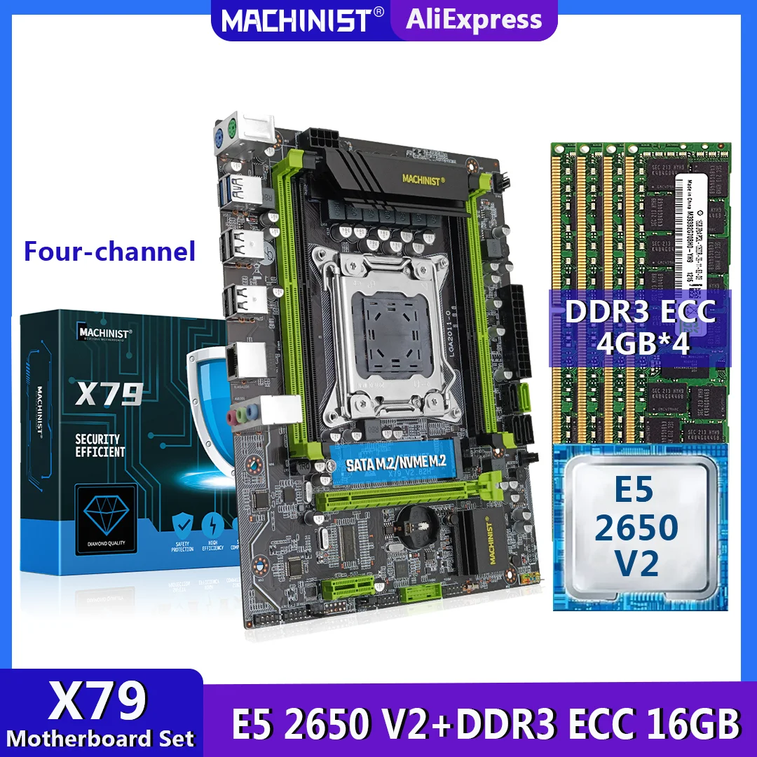 new pc motherboard MACHINIST X79 Motherboard LGA2011 Kit With Inte E5 2650 V2 Processor 16G(4G*4) DDR3 ECC RAM Support Four Channels ATX X79 282H gaming pc best motherboard