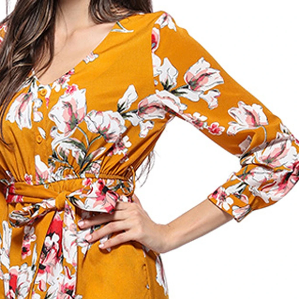 Loose Dresses Long Sleeve Winter Bohemian Beach Women Floral Print  Runway Dress Autumn Party Night Sundress Vestidos 822