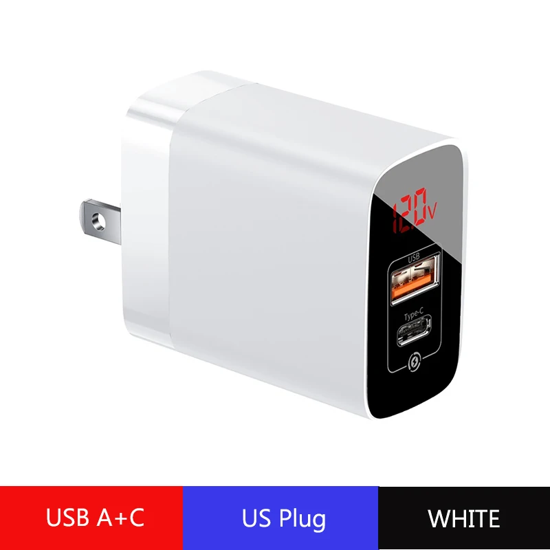 US White A C Baseus USB зарядное устройство Быстрая зарядка 3,0 для iPhone samsung huawei 18W Быстрое настенное зарядное устройство цифровой дисплей телефон зарядное устройство адаптер - Тип штекера: US White A C