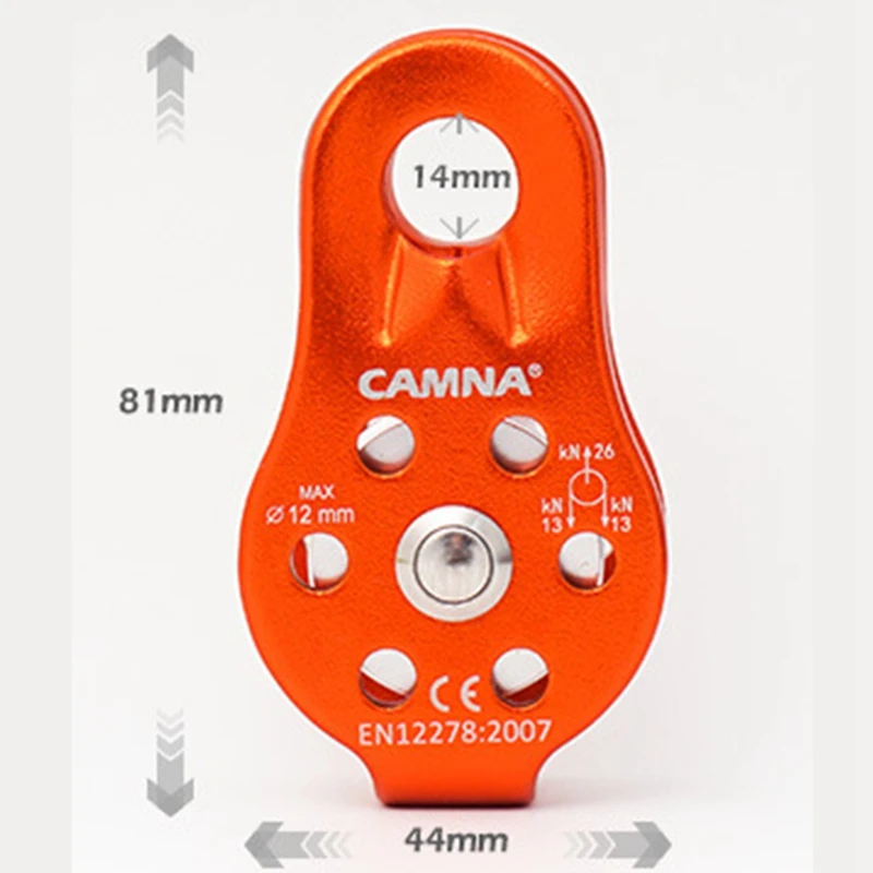 Camna Climbing Rope Pulley 26Kn Single Fixed Pulley Climbing Rope Climbing Downhill Lifesaving Equipment Outdoor Orange
