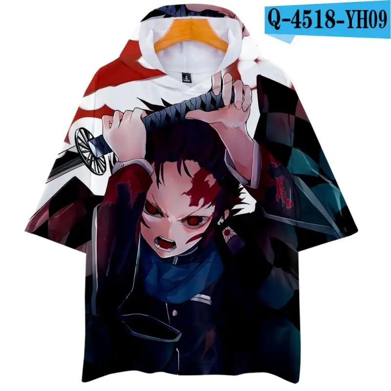 

Unisex Summer Top Demon Slayer Cos Hooded T-Shirt Kamado Nezuko Cosplay Short Sleeves Tee Halloween Cos Costume Kimetsu No Yaiba