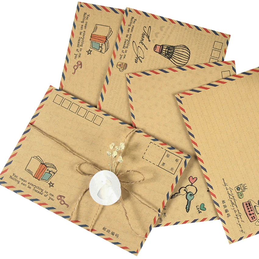 Flash Sale 8 unids/pack papel Kraft clásico sobre correo aéreo postal cubierta tarjetas de felicitación, sobre para invitaciones tarjeta de regalo y5K5XeVoL