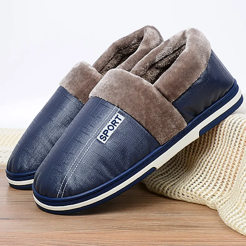 

Home Slippers Man Large Size 46-51 Shallow Flock Comfortable Winter Slippers Men PVC Solid Soft Slippers Male Plush