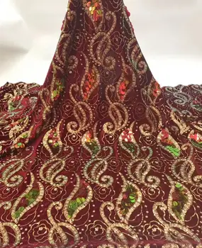 

Red Gold Embroidery Sequins Lace Fabric Velvet Lace Fabrics for Wedding Party African French Lace Nigerian Tulle Lace Fabric