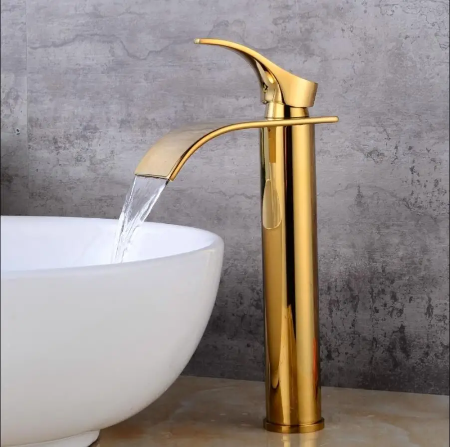 

Vidric New Arrivals Bathroom Faucet hot and cold Gold Crane Brass Basin Faucet Waterfall Sink Faucet Single Handle water tap