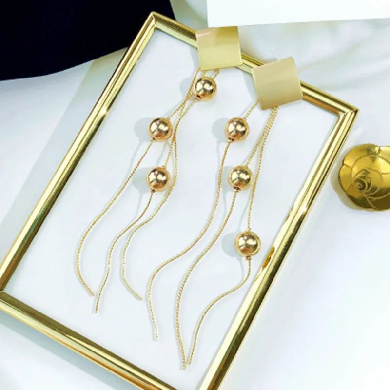 High-end Long Square Metal Ball Tassel Elegant Earrings Pearl Feminine Drop Dangle | Украшения и аксессуары