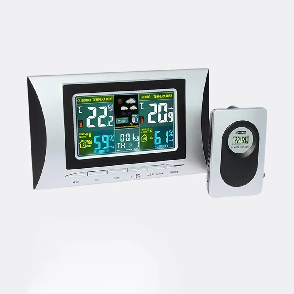 

Weather Station Forecast Temperature Humidity Meter Sensor Tester Hygrometer Clock Alarm Indoor Outdoor Probe