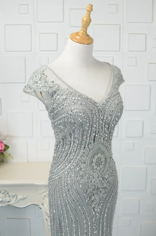 Винтажные кружевные вечерние платья с коротким рукавом, сексуальное платье с открытой спиной, вечерние платья с аппликацией из бисера, ZD1059