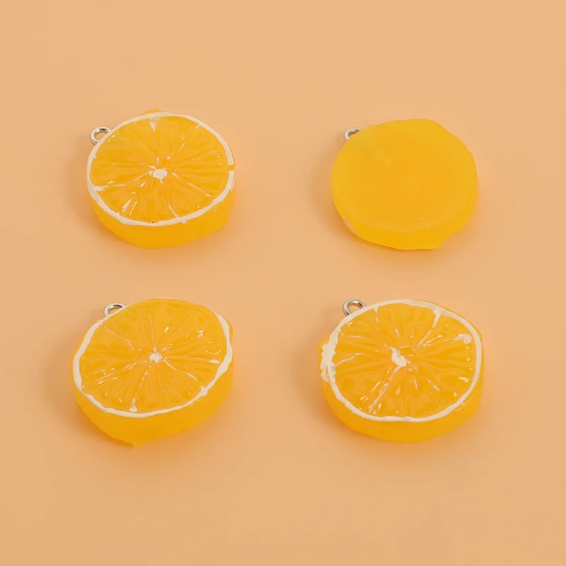 10Pcs Resin Fruit Lemon Charms Orange Pendant For Cabochon Creative Round Food Keychain Necklace Jewlery Findings DIY