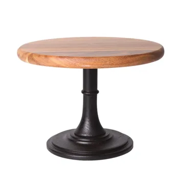 

11.4-Inch Round Wooden Cake and Dessert Pedestal Display Stand with Black Base,Dessert Cupcake Pastry Candy Display Plate for We