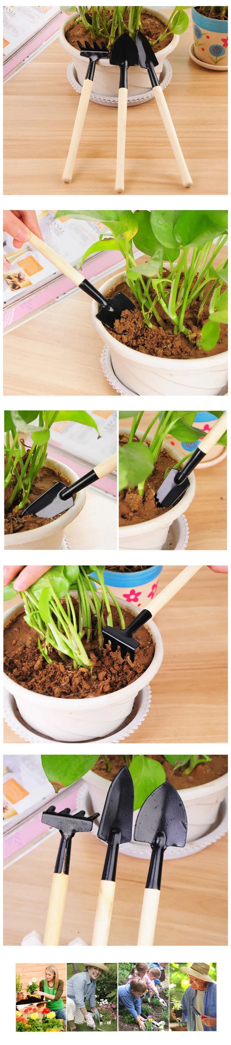 3 Piece Home Gardening Tool Set Balcony Home-grown Mini Digging Suits Three-piece Shovel Rake Planting Tools Combination