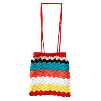 

New Hand Crochet Stripe Color Bag Beach Bag Leisure Bag Large Capacity Recyclable Bag Spring And Summer Popular Wild Bag1227
