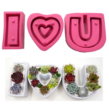 

I Love U Flower Pot conceret molds English Letter Flower pot mold cement pot silicone mold geometric gypsum concrete pot mold