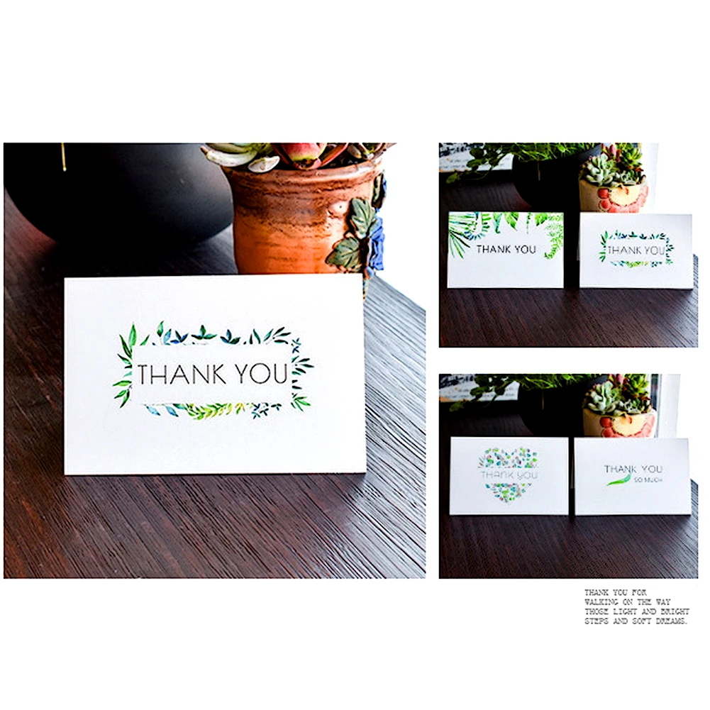  48PC THANK YOU Invitations Cards With Envelope Green Leaves Greeting Cards for Wedding Baby Shower  - 4.00008E+12