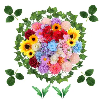 

47PCS Fake Flowers Heads Bulk Artificial Silk Mini Flower Head Wedding Home Decoration DIY Garland Headdress Accessories