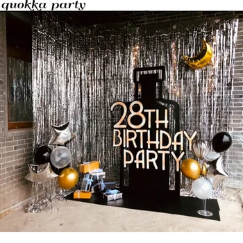 

2m birthday Backdrop Curtain Decoration Gold Happy Birthday Balloon Metallic Foil Fringe Curtain Wedding Photo booth Backdrop