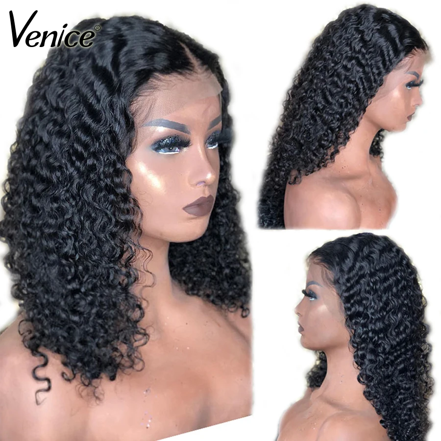 Венеция Синтетические волосы на кружеве человеческих волос парики для чернокожих Для женщин 13x6 короткий боб парики для волос с волосами младенца 130% плотность Волосы remy
