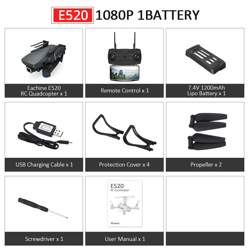 Eachine E520S E520 gps FOLLOW ME wifi FPV Квадрокоптер с 4 K/1080 P HD широкоугольная камера Складная Высота удержания прочный Радиоуправляемый Дрон - Цвет: E520 1080P 1B