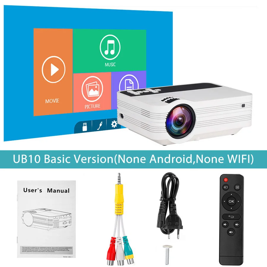 ThundeaL мини-проектор UB10 Android WiFi 3D светодиодный проектор 2000 люмен ТВ домашний кинотеатр LCD видео USB VGA поддержка 1080 P HD мультимедийный проектор - Цвет: Basic Version