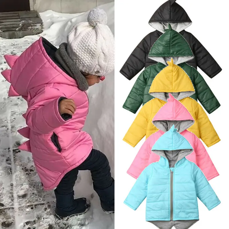 

1-7 Year Baby Girls Boys Parka Light Kid Jacket Hooed Down Coat Winter Children Jacket Spring Fall 3D Dinosaur Toddler Outerwear