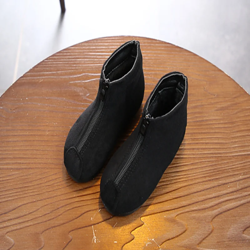 New Korean Childrens Front Zipper Leopard Short Boots In Autumn And Winter Childrens Cotton Shoes And Plush Short Boots