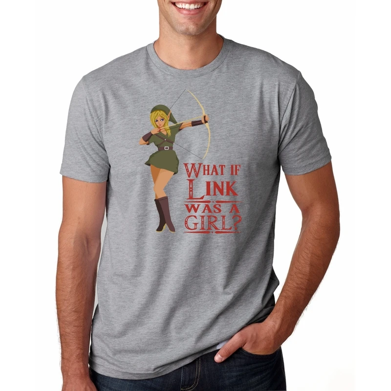 

100% Cotton WHAT IF ZELDA WAS A GIRL Letter Design Printed Male Cool Tops Short Sleeve Casual T-shirt