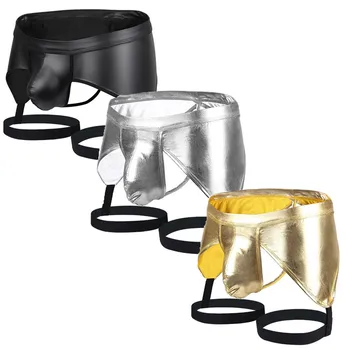 

men Leather sexy panties Men Plus Size Black Leather Briefs Underwear Male Bulge Pouch Bikini Lingerie Panties Underpant#0225g30