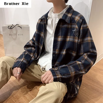 

Spring New Plaid Jacket Men Fashion Retro Casual Cotton Jacket Man Streetwear Wild Hip Hop Loose Bomber Jacket Male Clothes