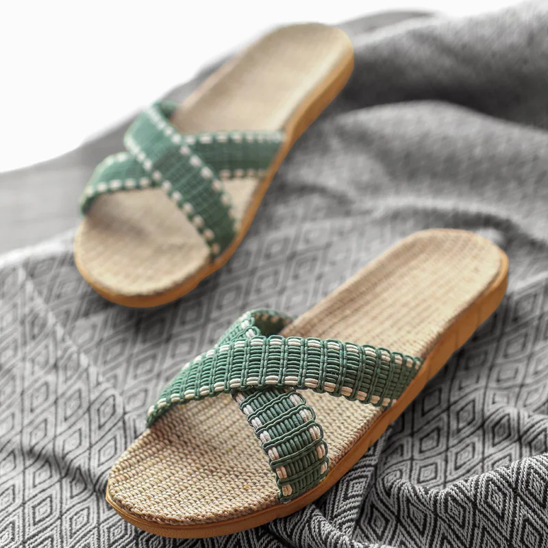 

Straw Flax Women Shoes Men Family Couple slippers Elegant Casual Plain Ladies Sandals chaussure femme Home Flip Flops