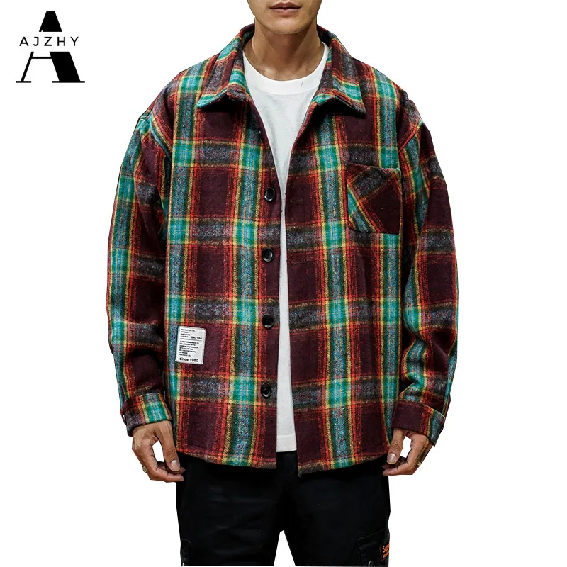 

2019 Plaid Flannel Long Sleeve Shirt Mens Japanese Streetwear Fashion Hip Hop Autumn Winter Thick Casual Shirts Plus Size 5xl