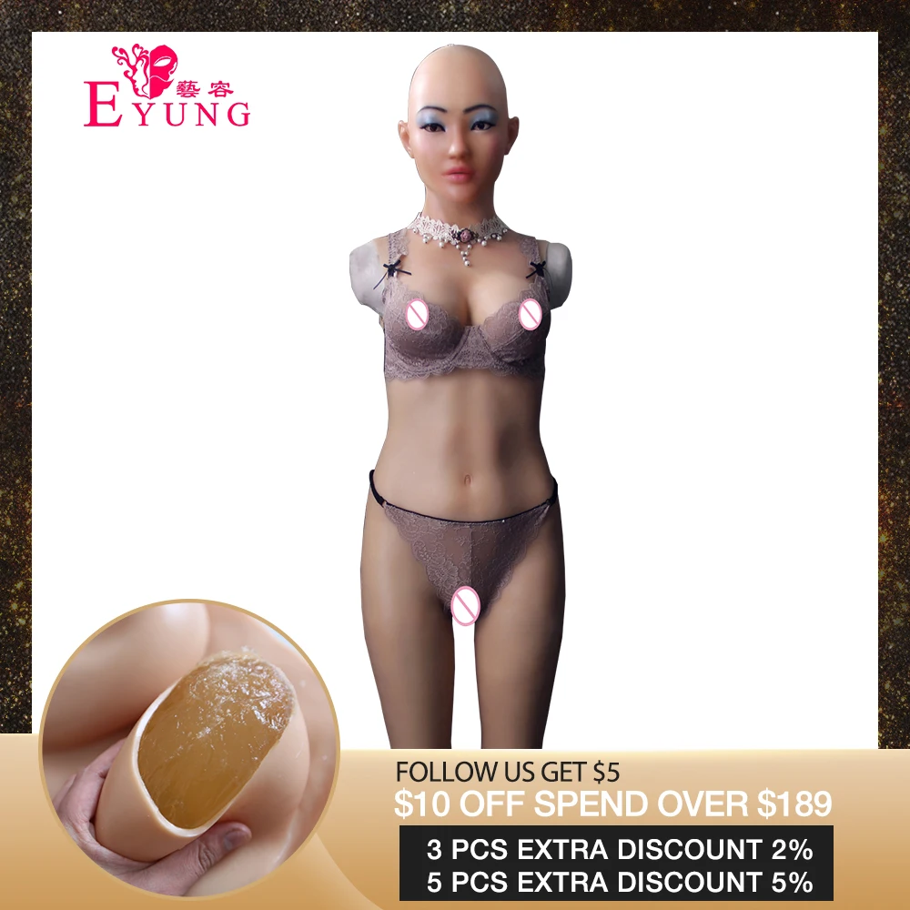 EYUNG Selina полный боди с твердой грудью формы силиконовый комбинезон с вагиной и Киской для трансвеститов Драг королева поддельные груди