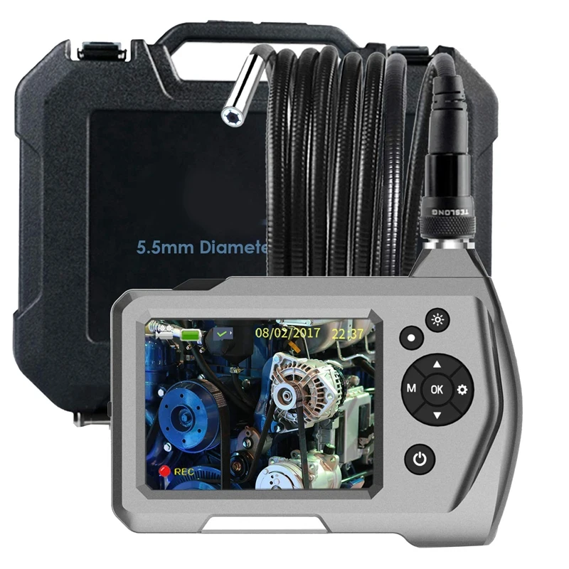 

3.5Inch Industrial Endoscope 0.21Inch Mini Inspection LED Light Waterproof Borescope with 3M Semi-Rigid Metal Gooseneck,Tool Bo