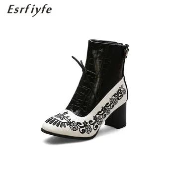 

ESRFIYFE 2020 New Quality PU Leather Ankle Boots Europe and The United States Wind Boots Winter Shoes Woman Chaussures Femme