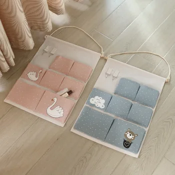 

Simple Style Hanging Thick Cotton Linen Hanging Bag Nordic Style Wall Hanging Sundries Storage Bag Behind The Dormitory Door