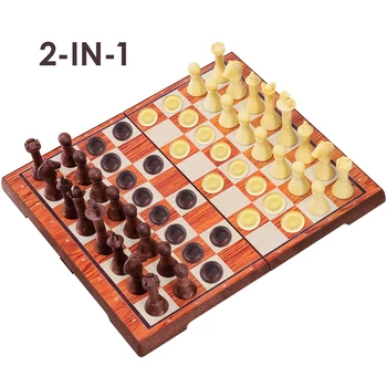 

iBaseToy 2 in 1 Magnetic Travel Chess Checkers Set Classic Folding Board Game Set Educational Toys for Kids and Adults