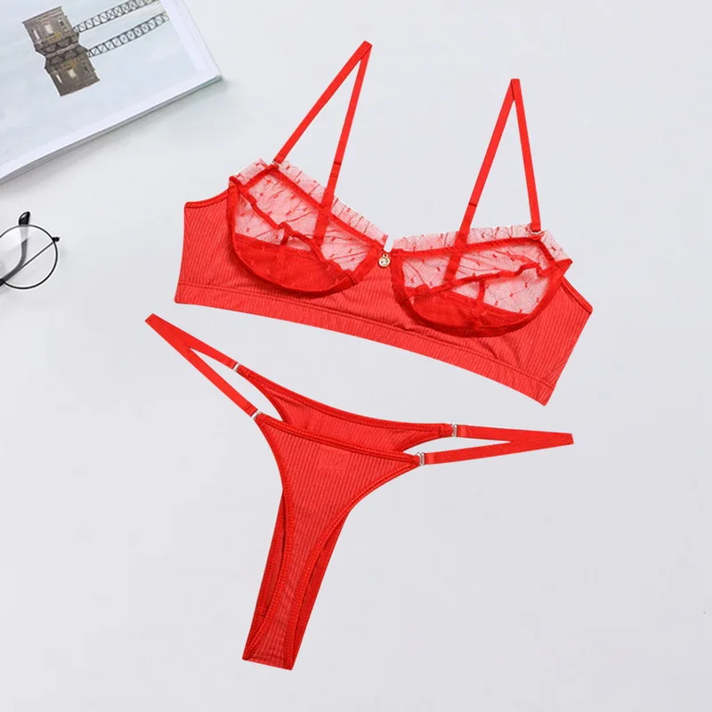 Ruffle Lace Lingerie Set Sexy lace Women's Underwear Transparent Bra Party Sets Lace fashion Lingerie Bra Set Underwear Set