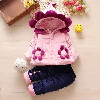 

Winter Girls Clothes Sets New Baby Girls Kids Thick Cotton 3pcs Hoodies+tops+pants Outfits For Infant Baby Warm Suit 1-3Year