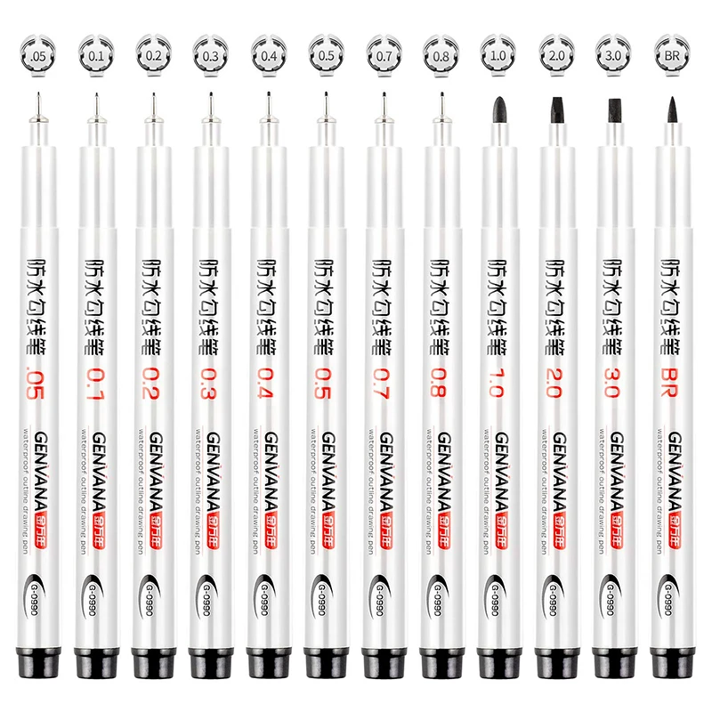 

12 Size Black FinelinerInk Pens Waterproof Ink Micro-Line Pen for Artist Bullet Journaling Technical Sketching Drawing Brush pen