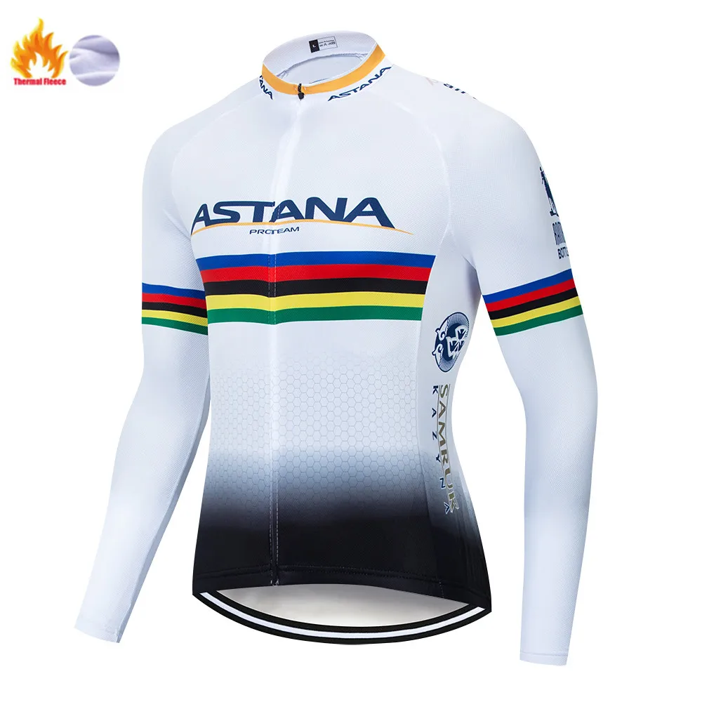 Winter jersey Астана Команда Зима черный Велоспорт Джерси 9D велосипед брюки набор Мужские Ropa Ciclismo термальная флисовая велосипедная Одежда для велоспорта - Цвет: Winter jersey