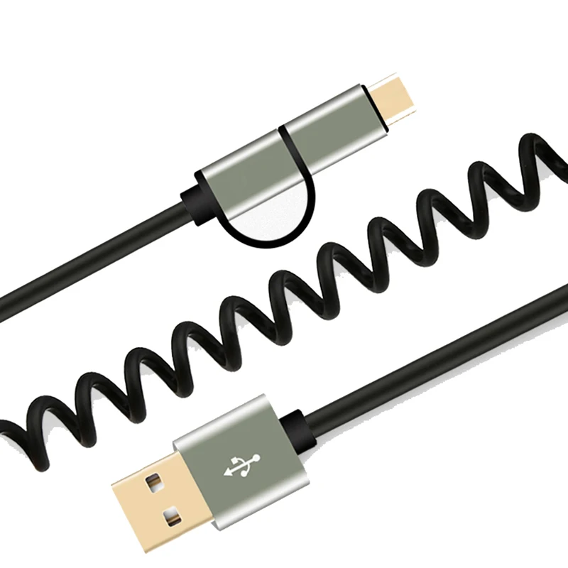 

Cherie 2 in 1 Spring Type C Micro USB Cable Fast Charging Wires USB C For Samsung S9 Cord Retractable USB-C Cabo For Xiaomi Mi 9