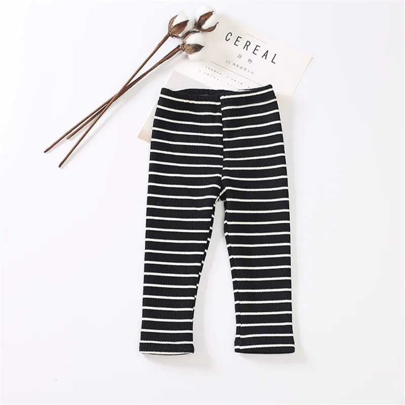 Black Stripe Новые брендовые зимние теплые леггинсы для детей узкие брюки в полоску Детские утепленные шерстяные брюки, брюки для годовалых девочек возрастом от 1 года до 6 лет - Цвет: Black Stripe