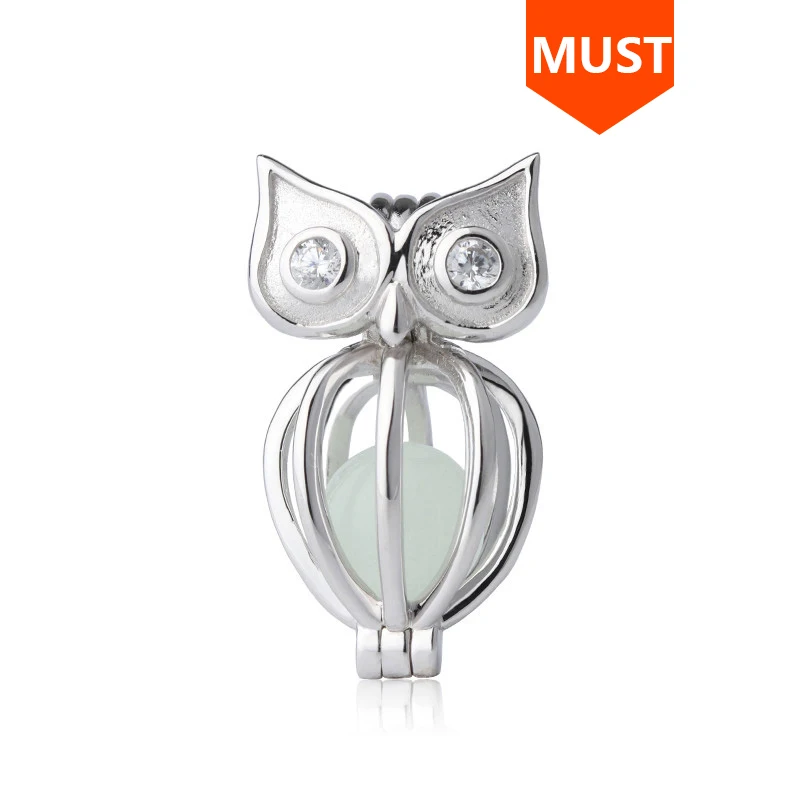 

925 Sterling Silver Charms owl glowing luminous beads Fit Authentic European Bracelets Jewelry making for Valentine's Day gift