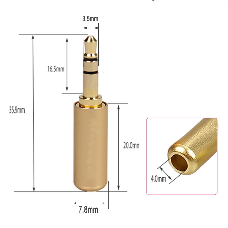 100pcs Mini Jack 3 5mm 3 Pole Male Plug Gold Plated Plug Aluminum Tube 3Pin 1 8 Stereo Plug Audio Connector DIY Headphone Jack