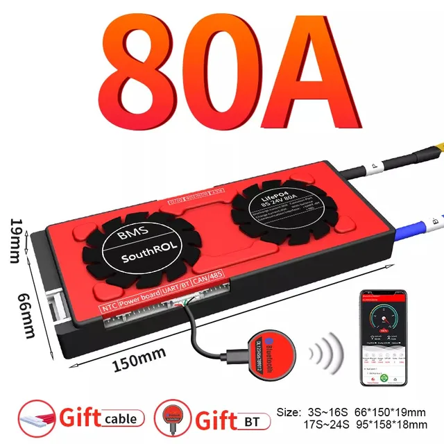 Smart BMS 4S LiFePo4 12V 24V 36V 48V 30A~500A Li-Ion LTO 3S 7S 8S 10S 12S 13S 16S 24S bms balance board bluetooth APP for solar 80A