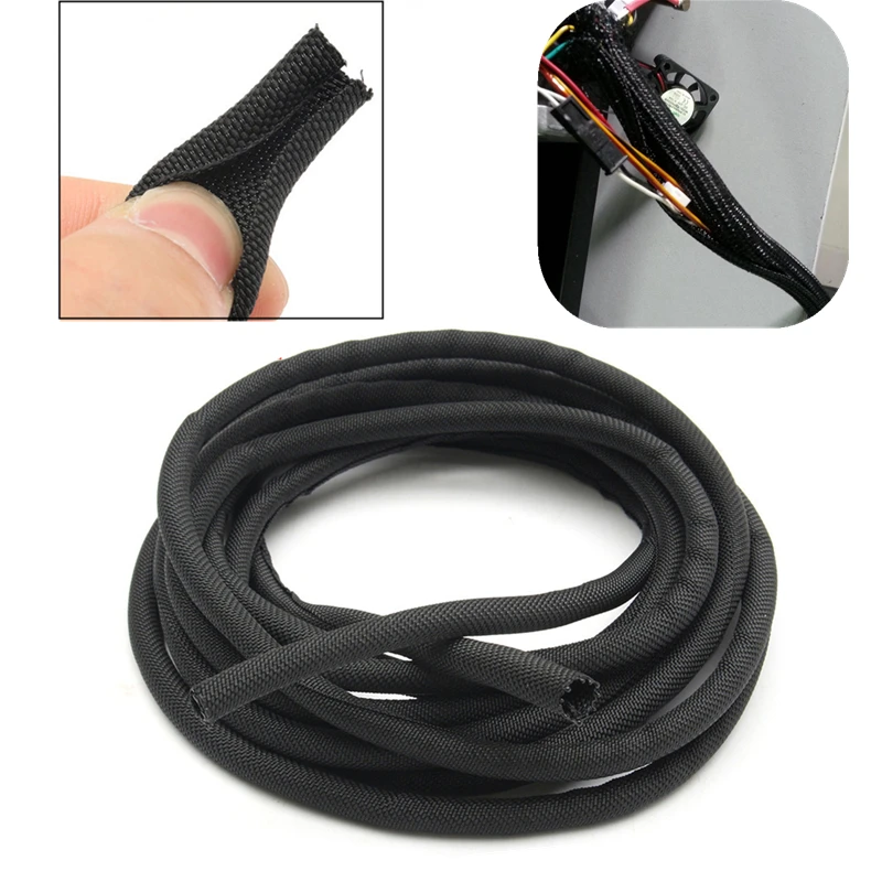3M 5mm Black Wrap Braided Cable Sleeve General Wire Pipe Hose Indoor Wiring Protection Flexible Nylon | Обустройство дома